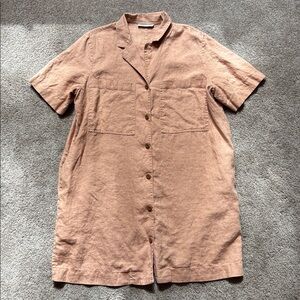 Everlane Peach Short Sleeve Linen Dress